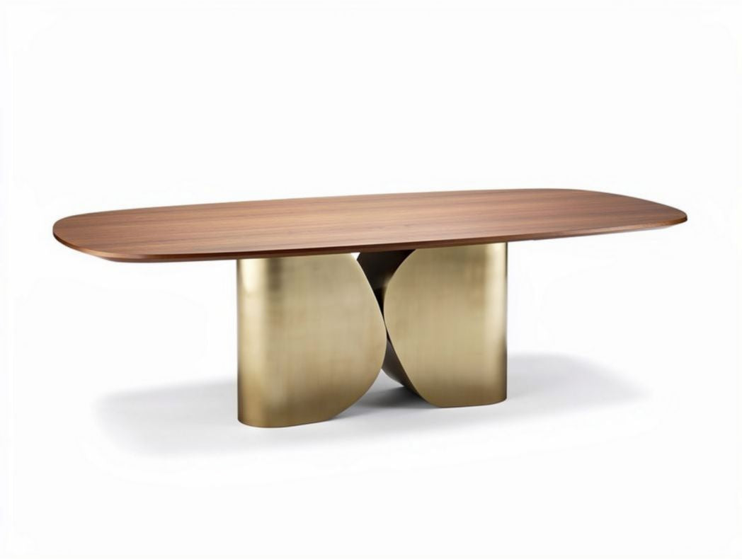 Wooden dining table with brass base in oval shape 200 x 100 x 75cm