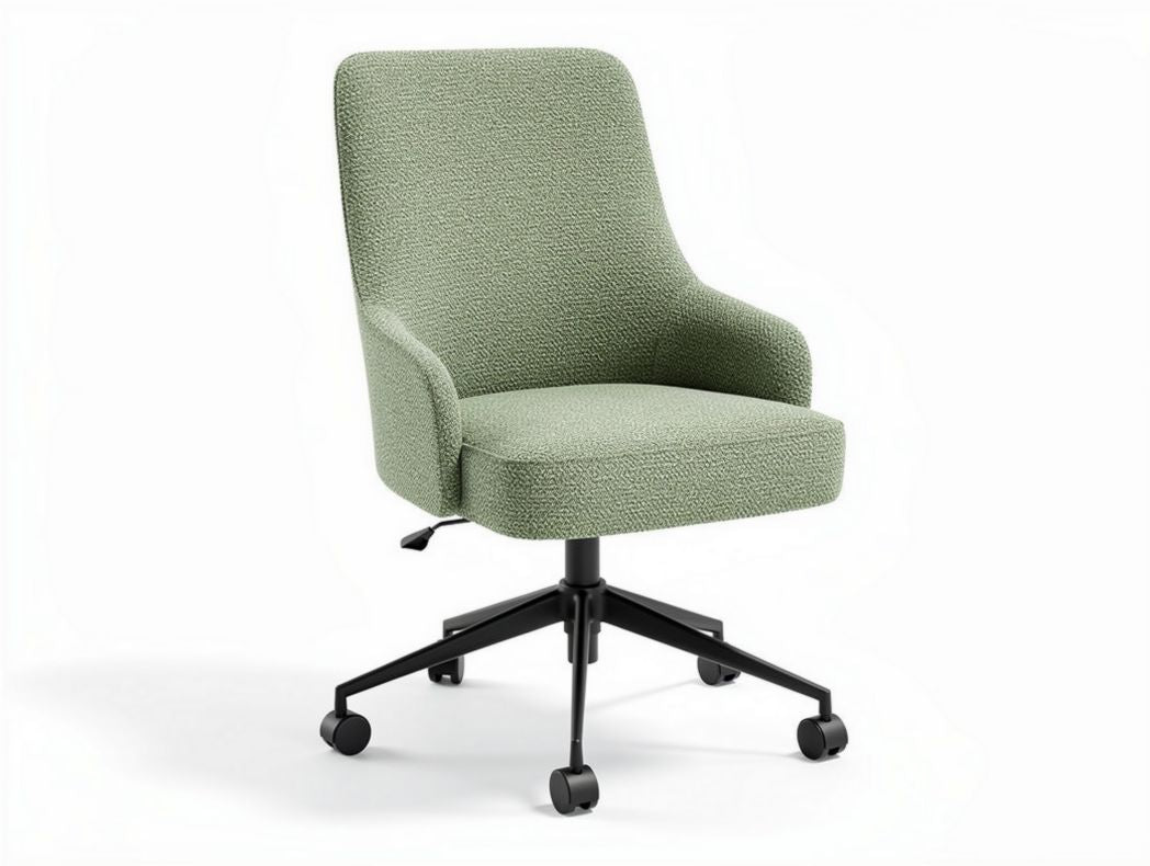 Green upholstered office chair with armrests and rolling casters 50 x 60 x 90cm