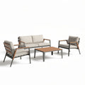 Outdoor sectional sofa set with gray cushions and acacia wood accents 200 x 100 x 85cm