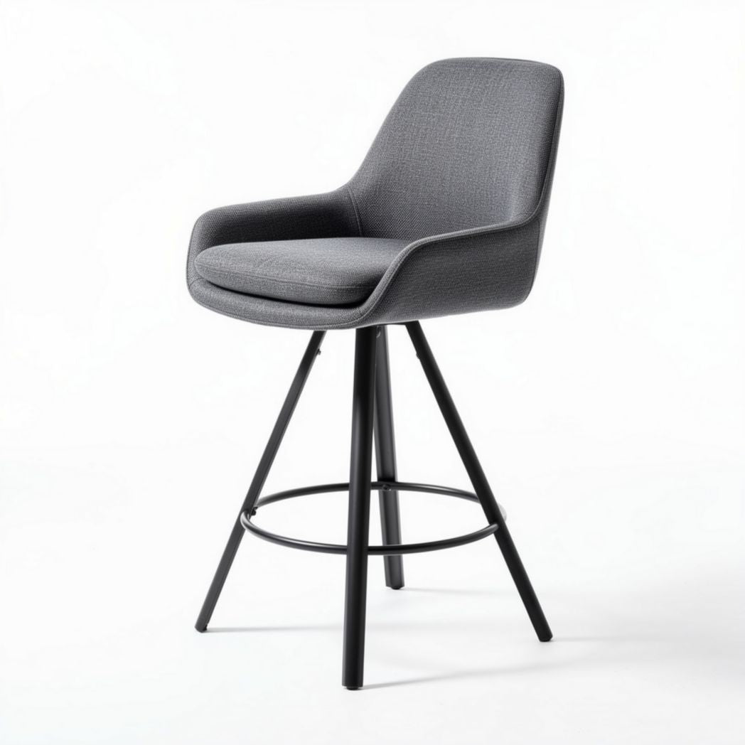 Gray upholstered bar stool with metal frame and footrest 40 x 40 x 100cm