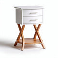 White nightstand with two drawers and bamboo lower shelf 50 x 40 x 70cm