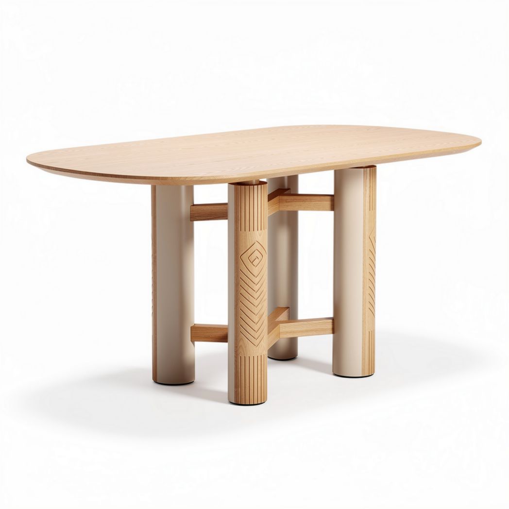 Wooden coffee table with ellipse top and cylindrical legs 120 x 75 x 75cm