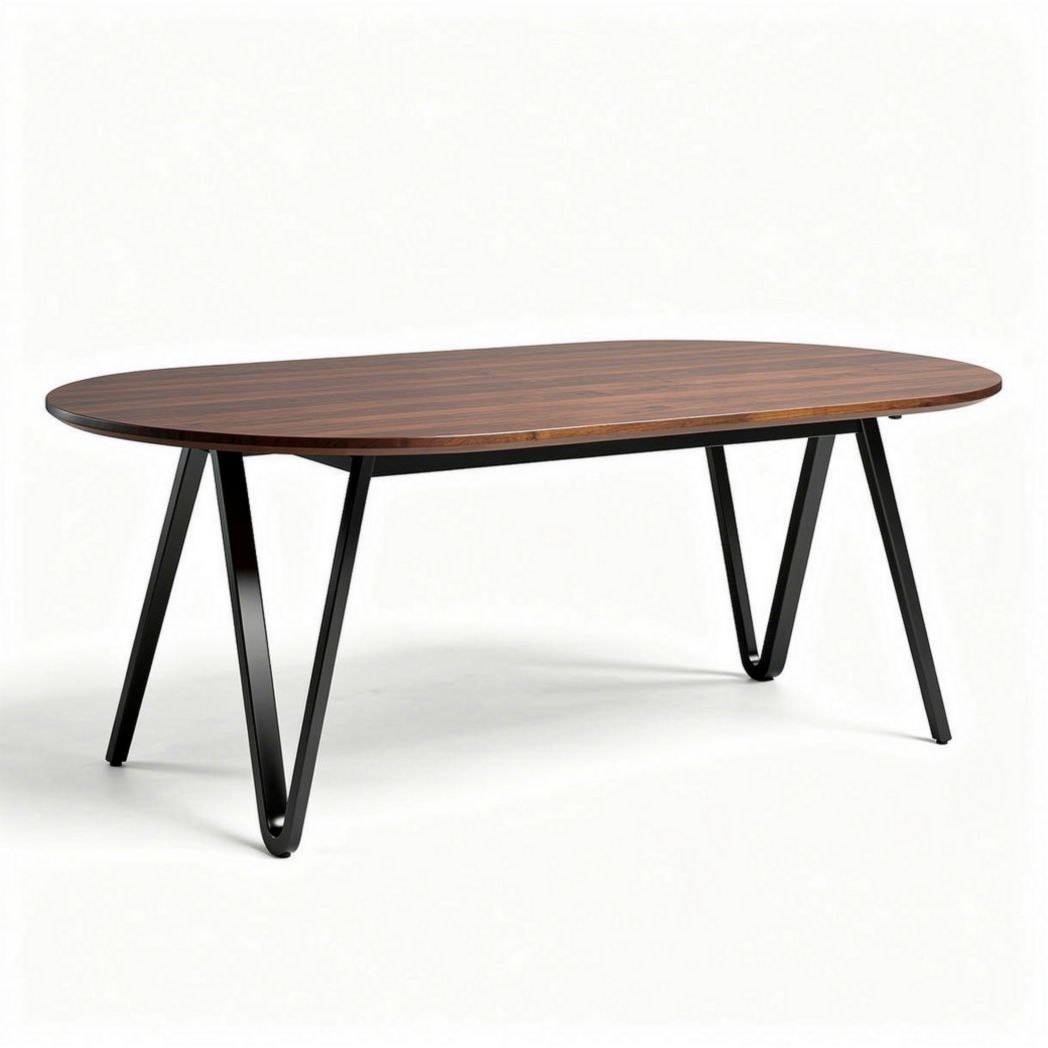 Wooden oval dining table with black metal legs 200 x 100 x 75cm
