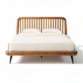 Wooden bed frame with slatted headboard and upholstered mattress support 200 x 160 x 100cm