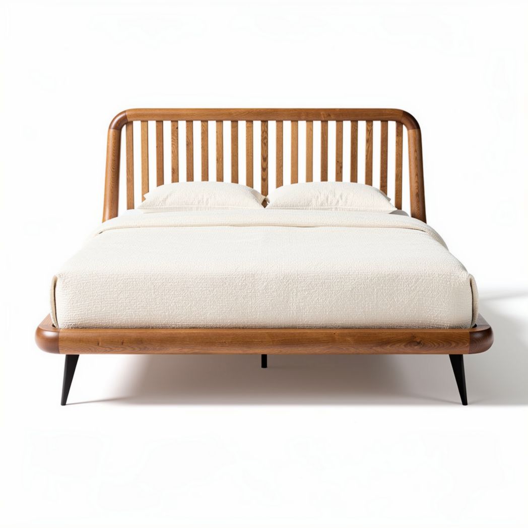 Wooden bed frame with slatted headboard and upholstered mattress support 200 x 160 x 100cm