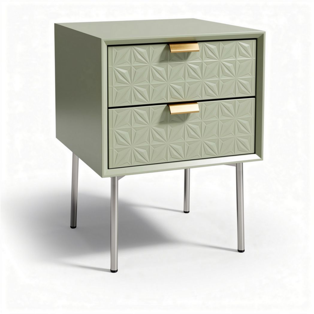 Green nightstand with two drawers and metallic legs 40 x 40 x 55cm