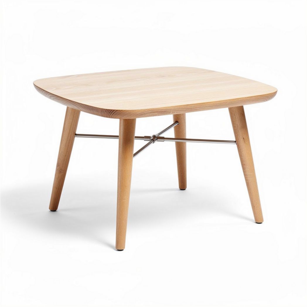 Square wooden coffee table with metal support 80 x 80 x 40cm natural finish