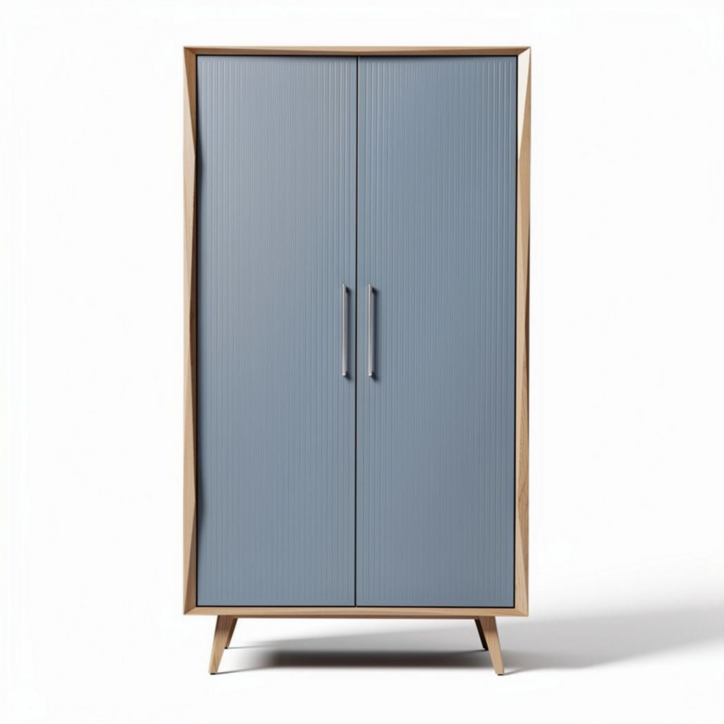 Modern blue cabinet with wooden frame storage solution 60 x 40 x 120cm