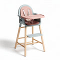 Wooden high chair with adjustable tray and safety straps in pink and gray 85 x 50 x 100cm