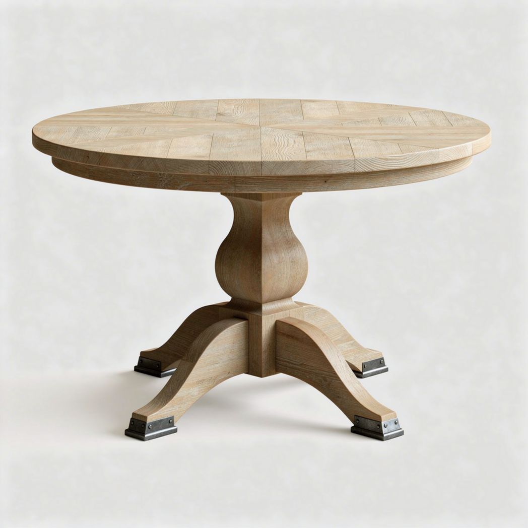 Round wooden dining table with pedestal base in natural finish 120 x 120 x 75cm