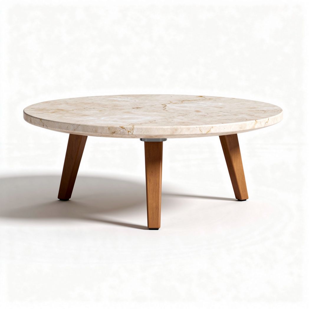 Marble coffee table with wooden legs 80 x 80 x 40cm for living room use