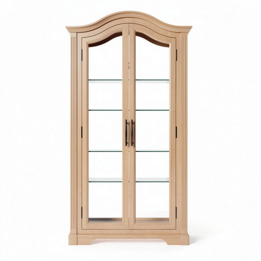 Glass display cabinet with wood frame and two doors 75 x 40 x 180cm